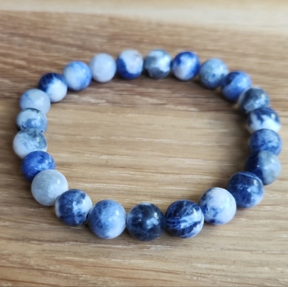 Sodalite Beaded Stretch Bracelet | Blue | Handmade - Picture 7 of 12